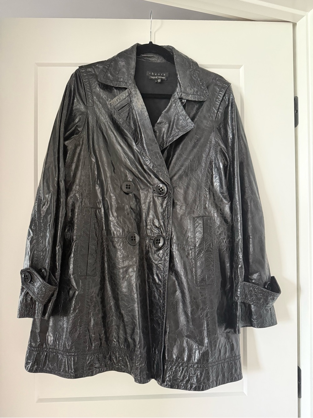 Theory - Bergdorf Goodman Vintage Black Double-Breasted Faux-Leather Trench Coat
